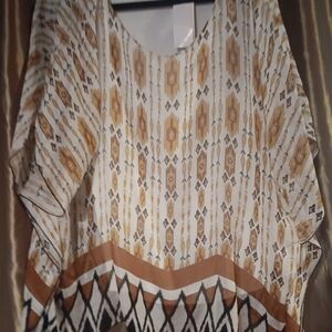 Women's Geometric Print Top - Brown and Cream